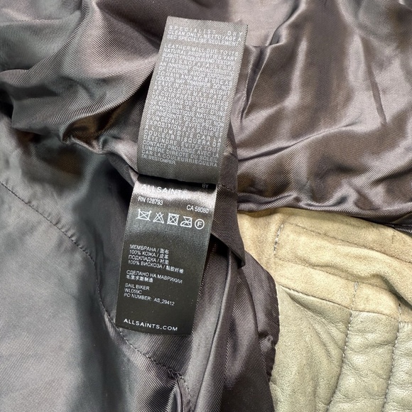 AllSaints Leather Sail Biker Moto Jacket Green Women's Size US 6 NWT Distressed - Picture 10 of 14